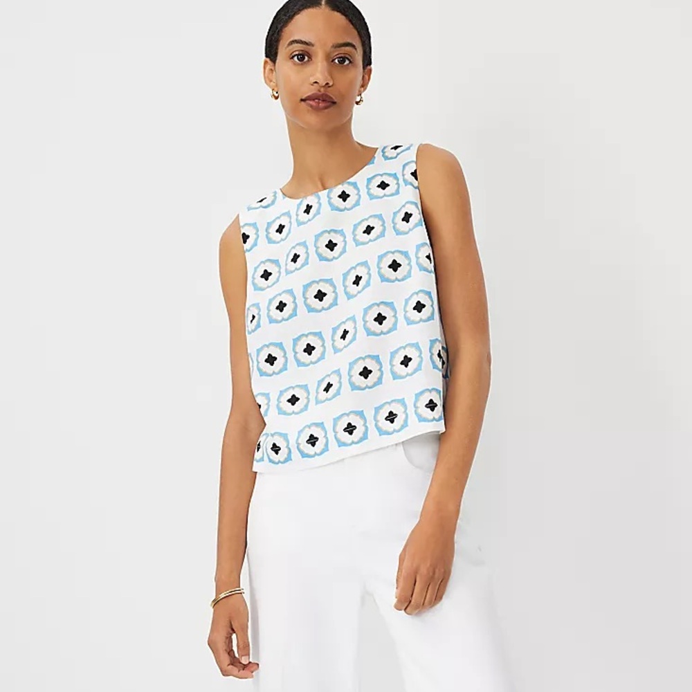 Ann Taylor Geo Linen Blend Cropped Tank Top